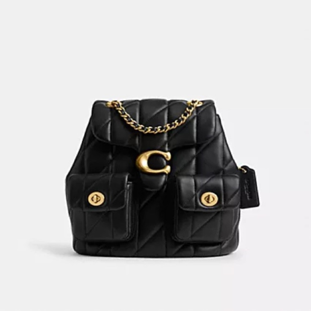 Coach Black Quilted Leather Tabby Backpack with Gold Hardware